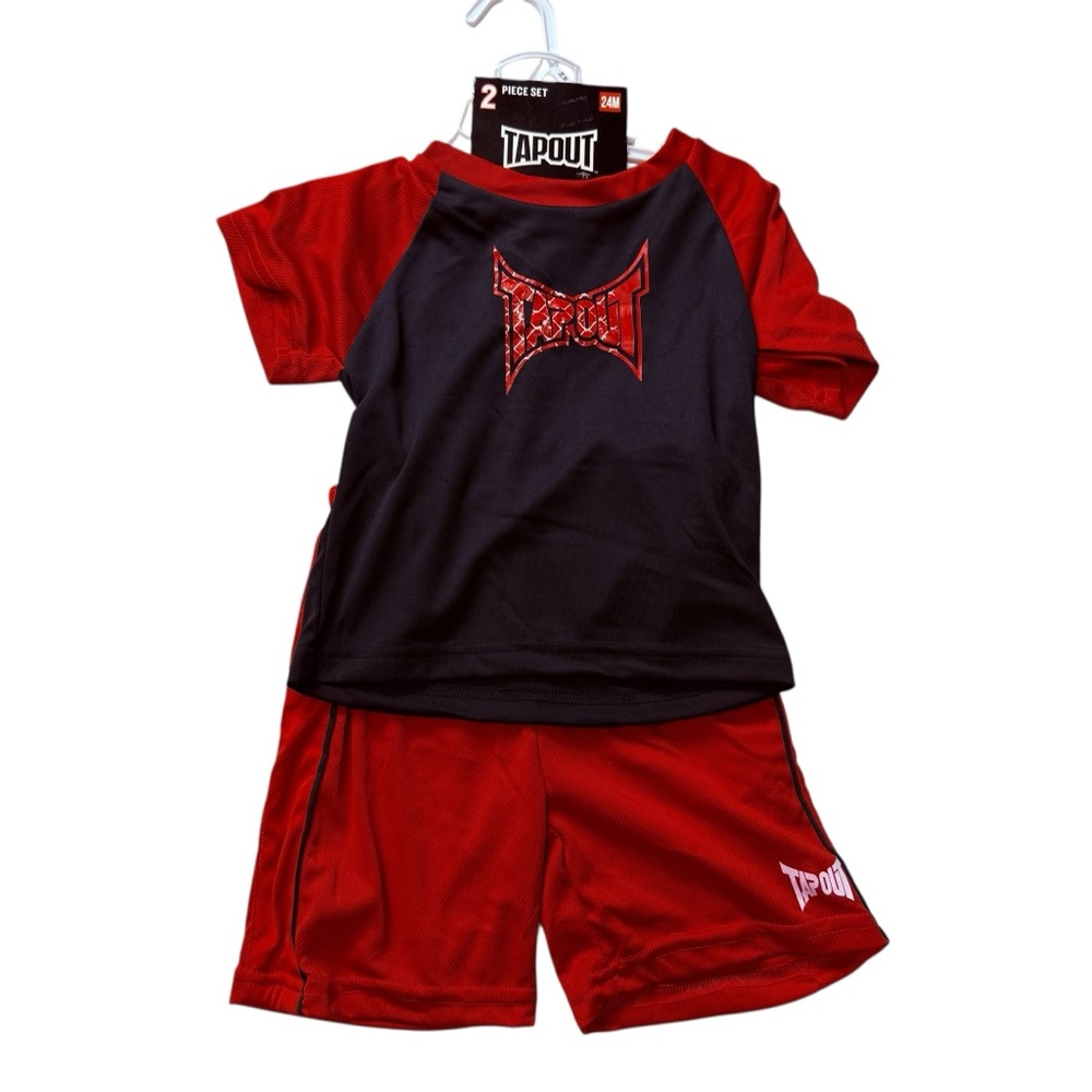 Tapout Toddler 2-Piece Outfit Set Red & Black T-Shirt/ Red Shorts 24 Months NWT